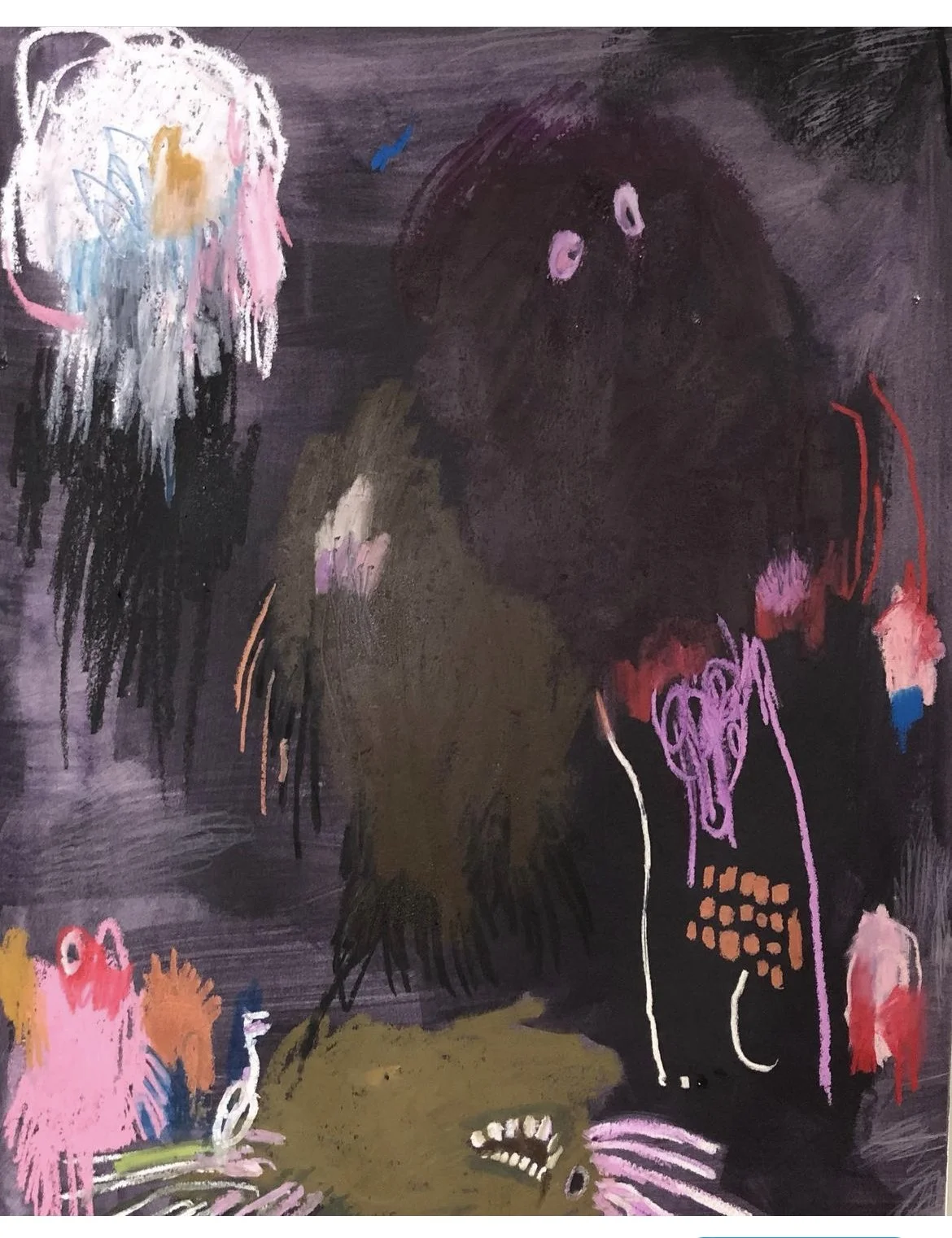 "Night Chickens" (2022) 18" x 24" acrylic and oil pastel on paper $700