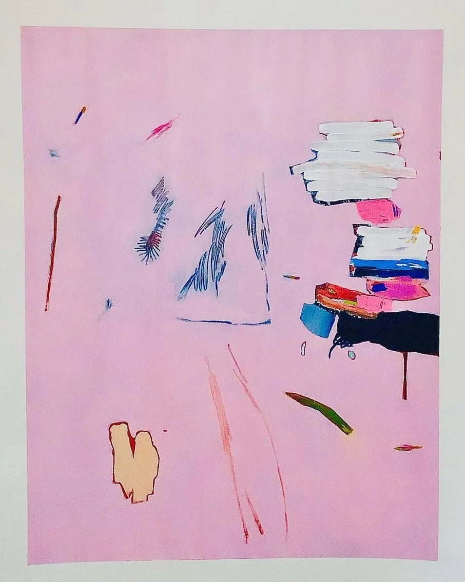"Playground Weapons" (2023) 32" x 40" acrylic, oil pastel, colored pencil on paper $3250