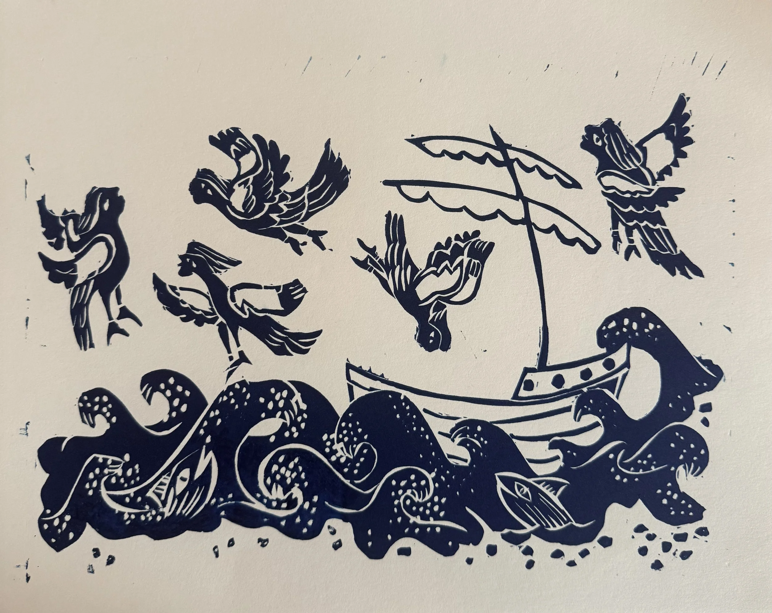 "The sirens descended on the vessel" (2013)  12"x 14" relief on paper $150