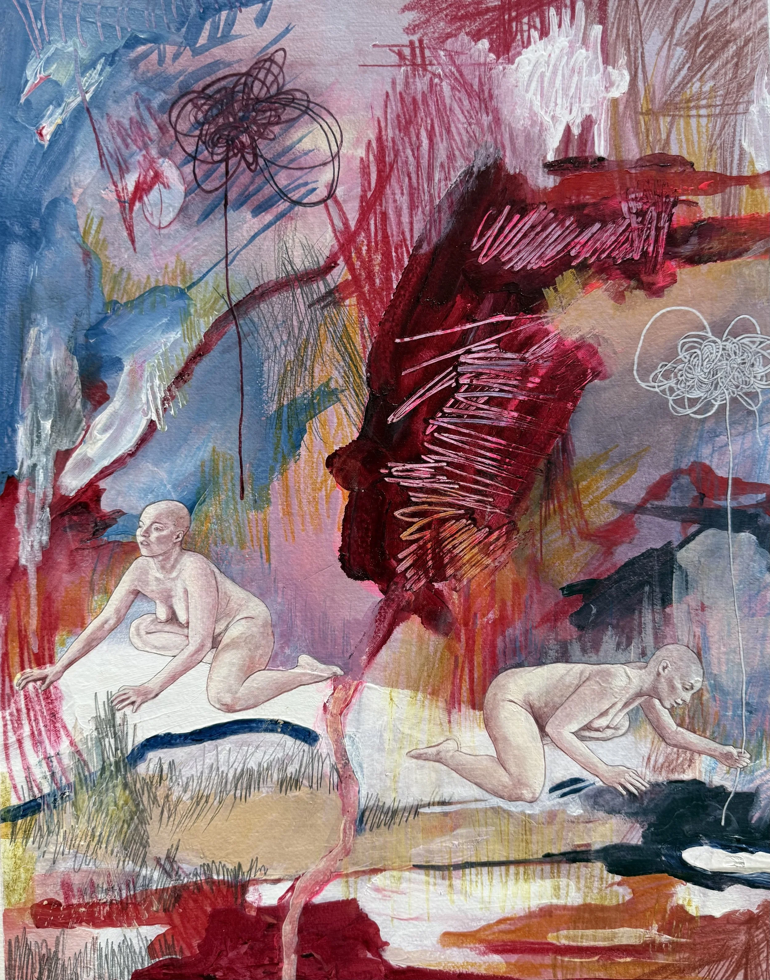 "The Search" (2022) 18" x 24" acrylic and colored pencil on paper $1750