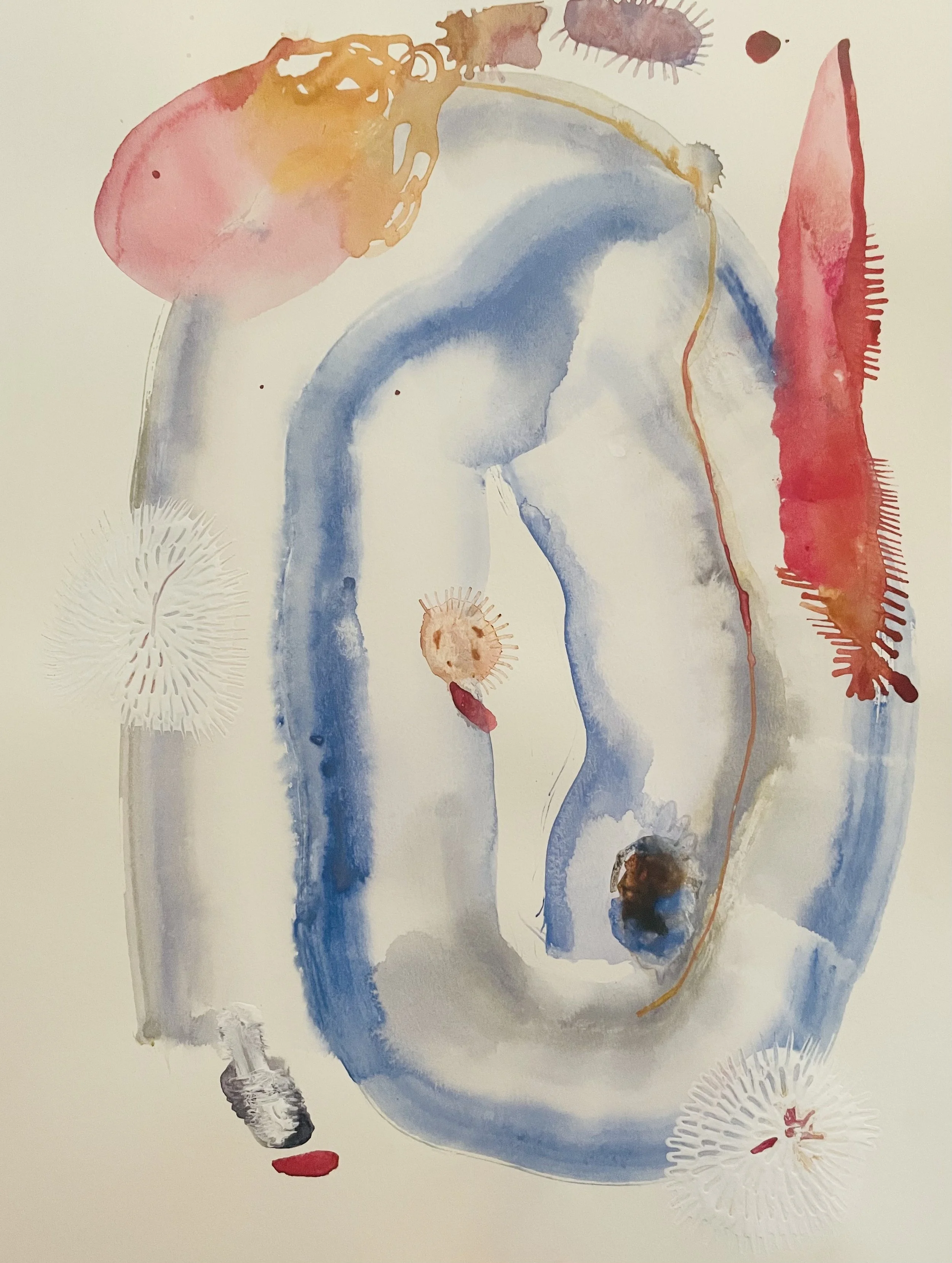 "Trails" 18" x 24"  (2022) acrylic, oil pastel, colored pencil on paper SOLD