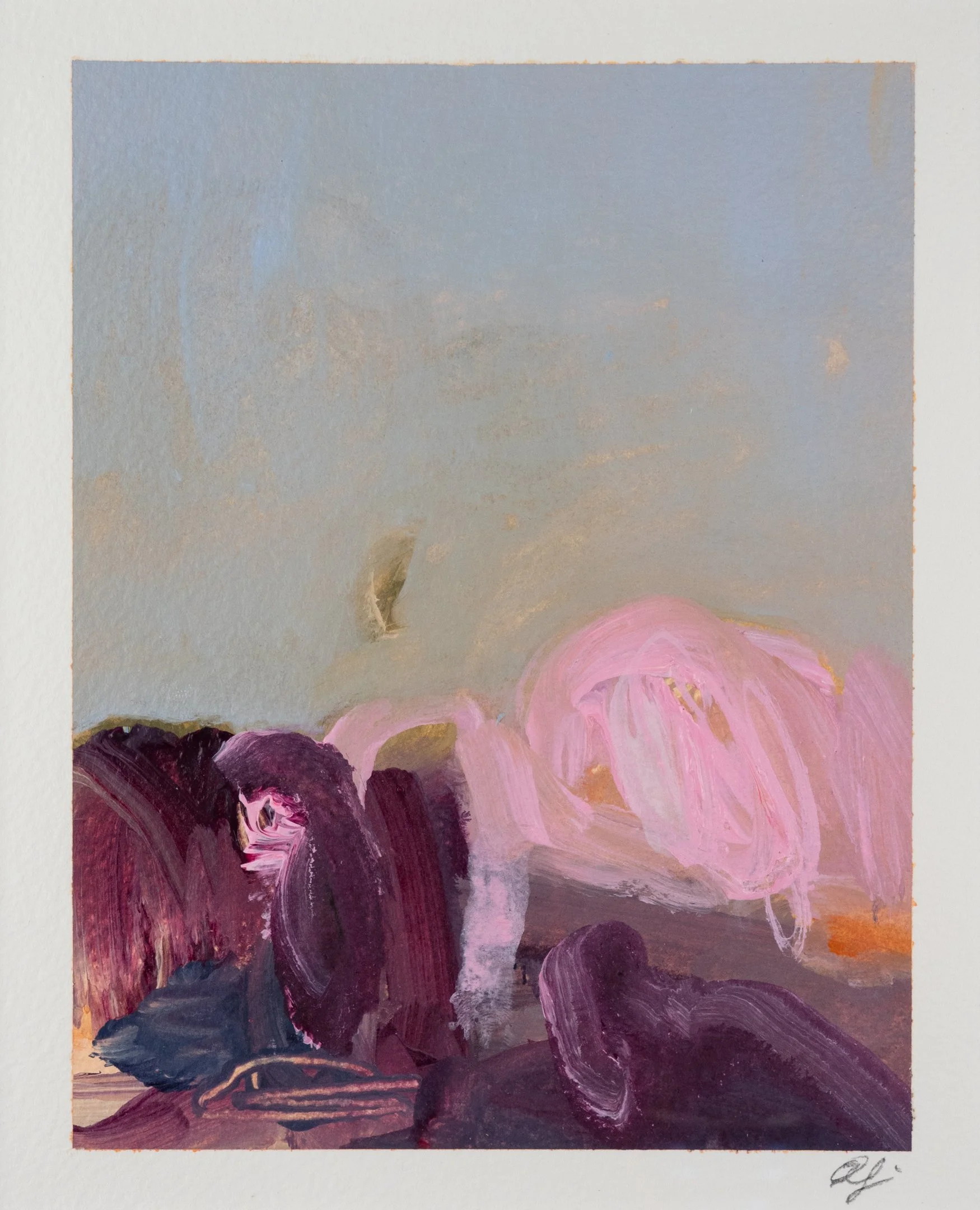 "Dusk Parking Lot" (2024) 7" x 5.5" acrylic on paper $900