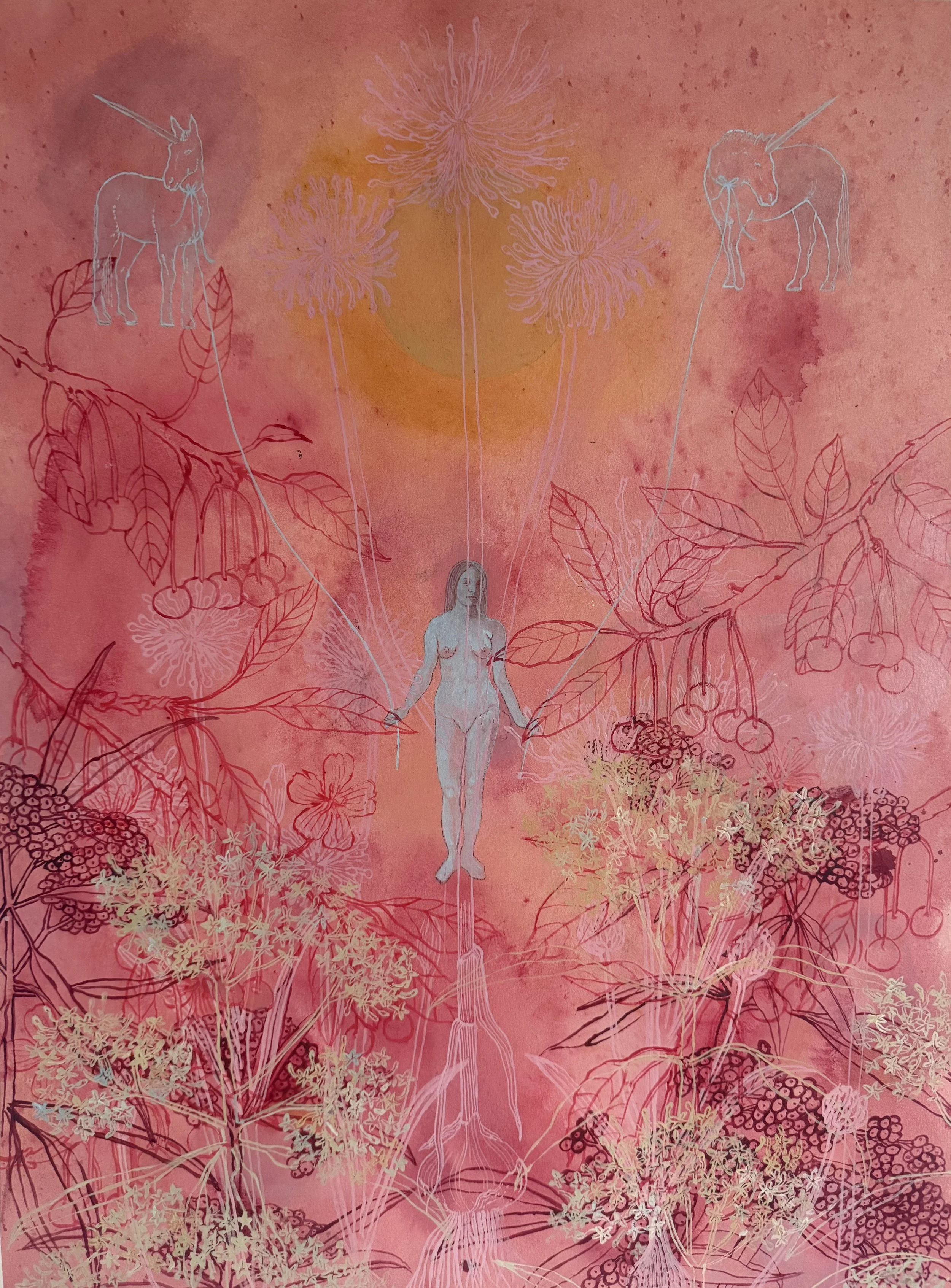 "Sun Girl" (2026) 18" x 24" acrylic on paper $850