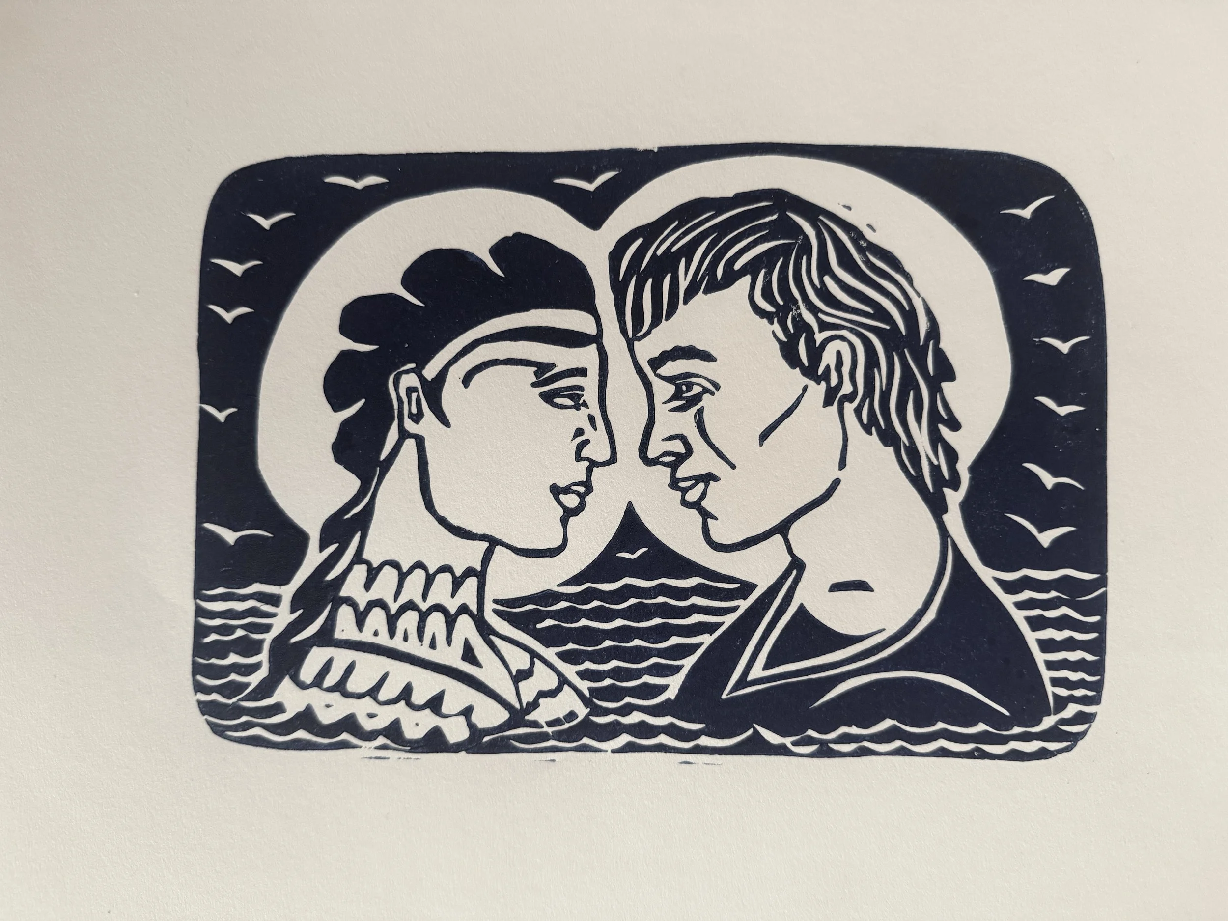 "As you might imagine, they fell in love" (2013)  12" x 14" relief on paper $150