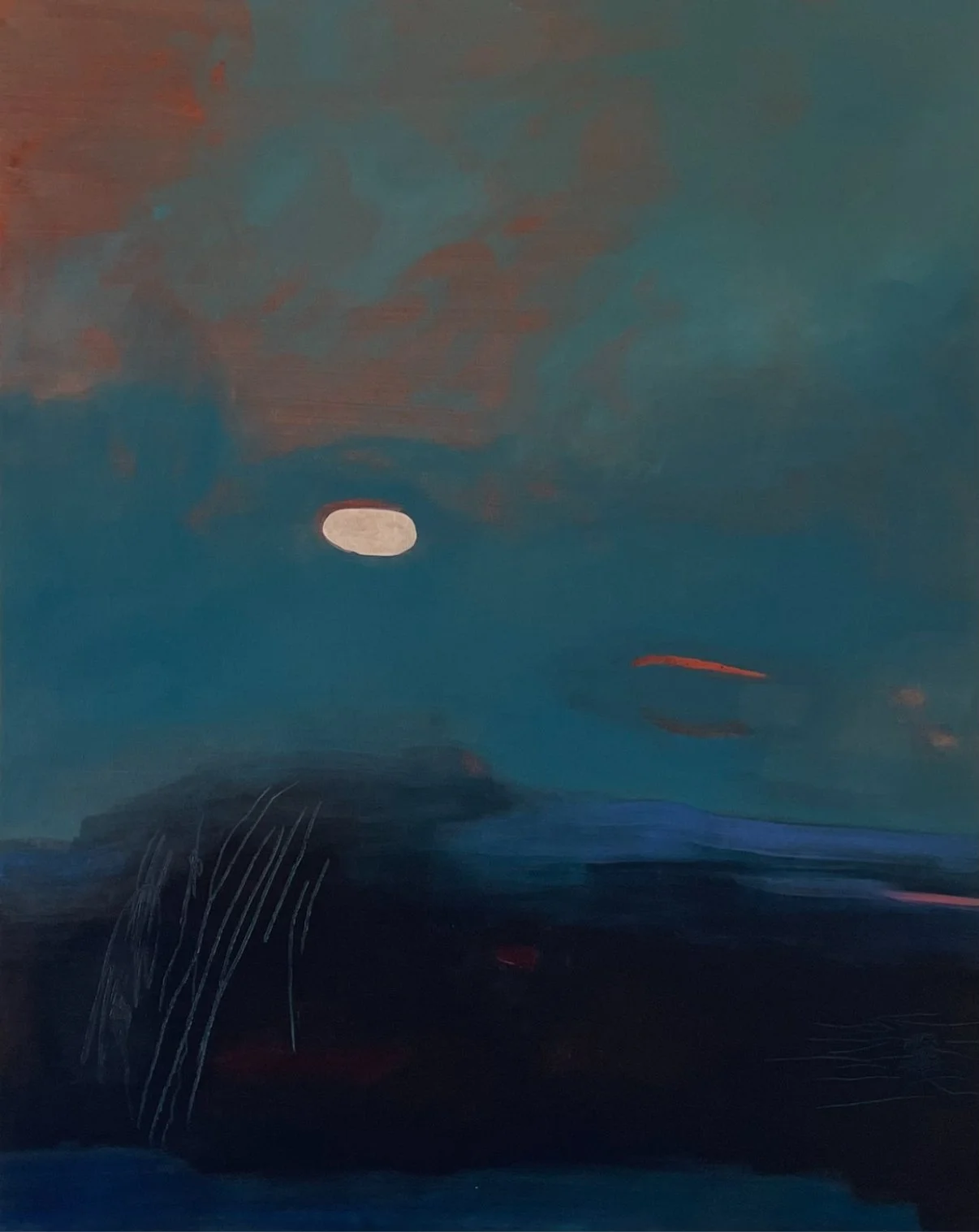 "Blue Moon"(2024)  64" x 40" acrylic and pencil on canvas $3200