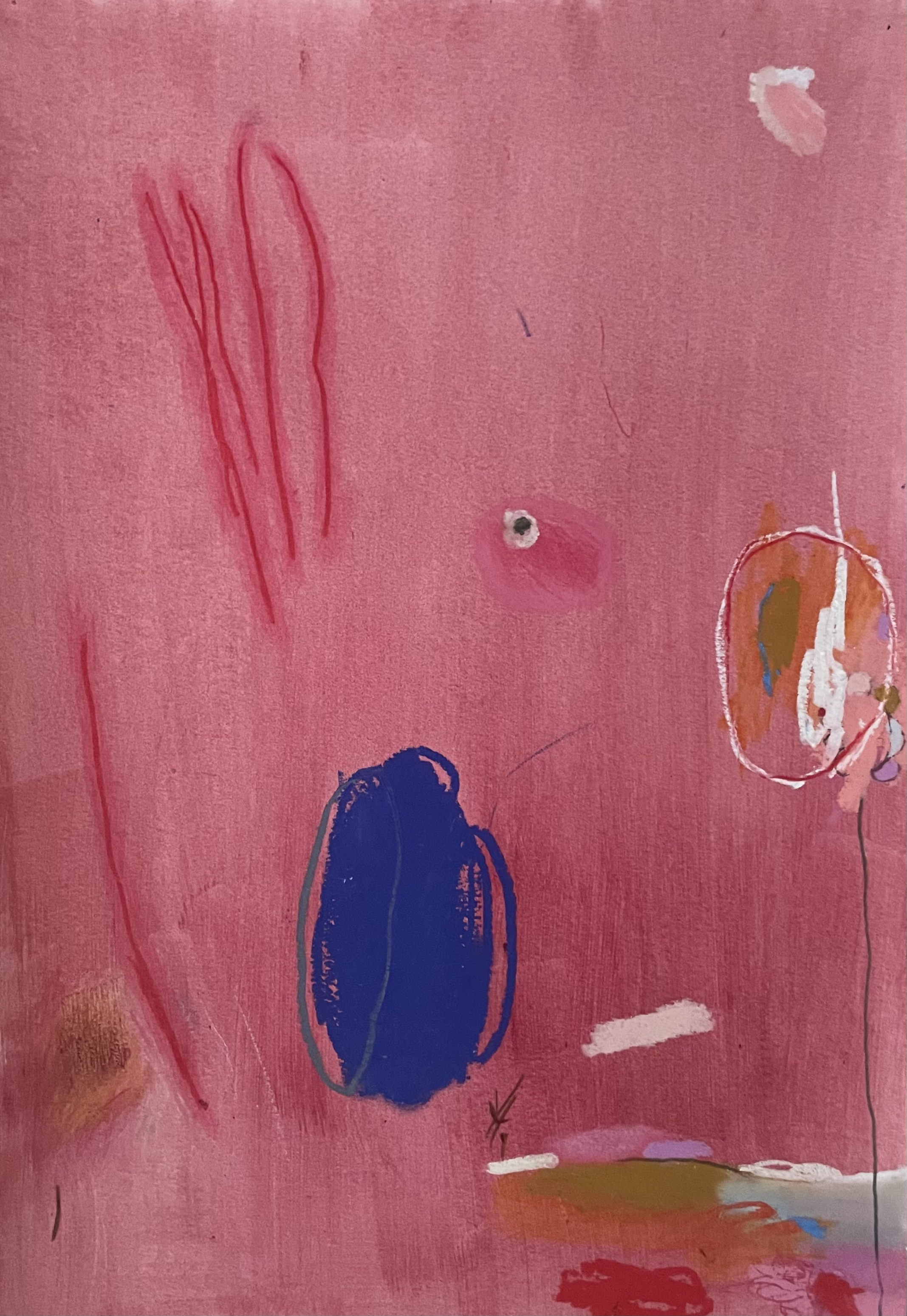 "Red Study I" (2023) 12" x 14" acrylic, oil pastel and colored pencil on paper $300