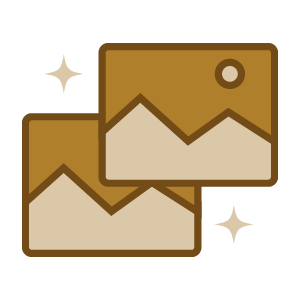 Icon of two overlapping photographs with star-like sparkles.