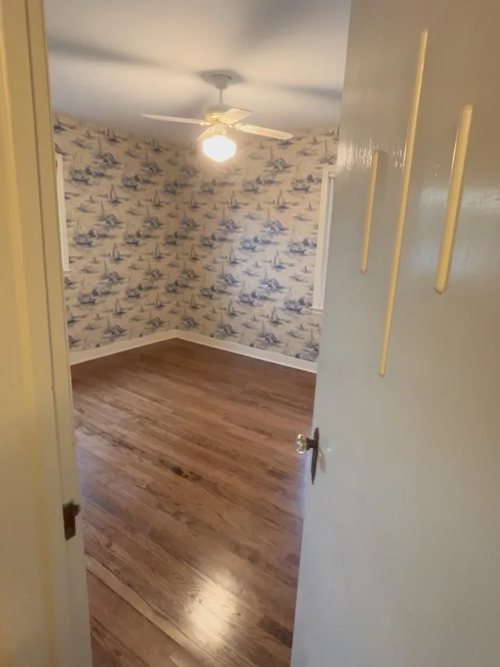 Super cool pattern that these homeowners chose for a bedroom at their lake home!