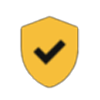 Black shield with a yellow checkmark inside