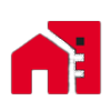Red house icon with a chimney