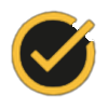 Graphic of a checkmark inside a circle with a yellow border on a black background