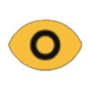 A yellow eye illustration with a black iris on a blue background.