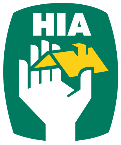 HIA logo with a white hand holding a yellow house on a green background.