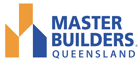 Master Builders Queensland logo with stylized orange and blue building shapes and text