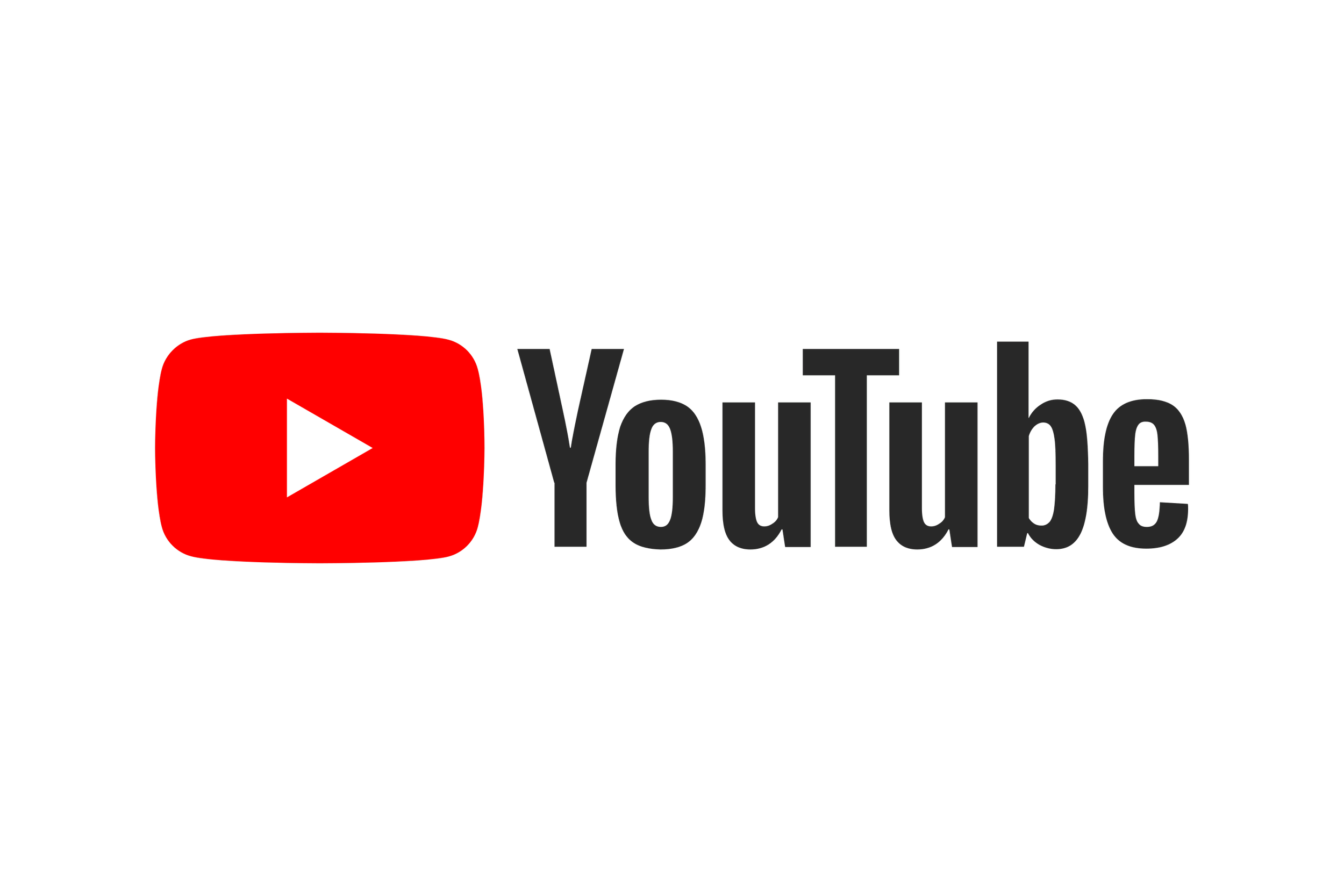YouTube logo with red play button icon and the word 'YouTube' in black text.