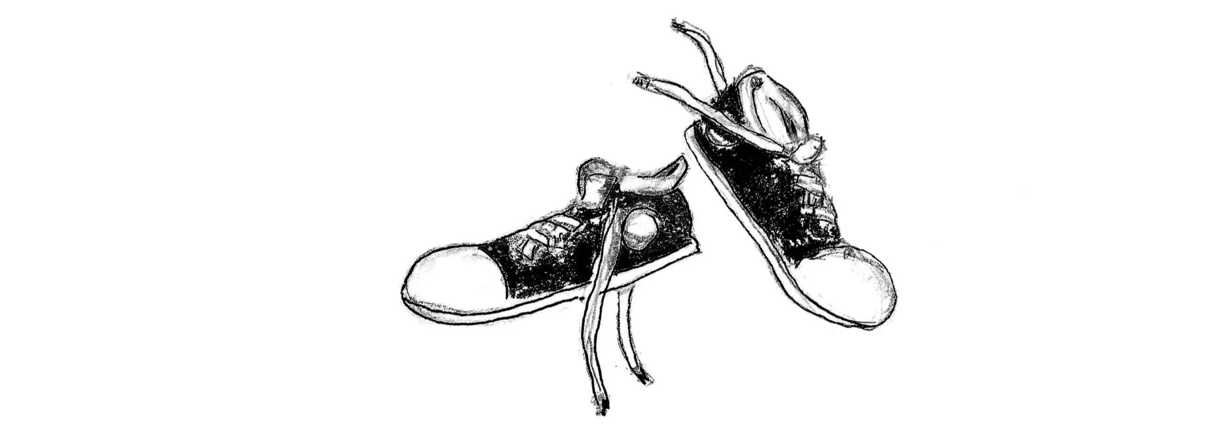 Sketch of a pair of sneakers and a hoop earring.