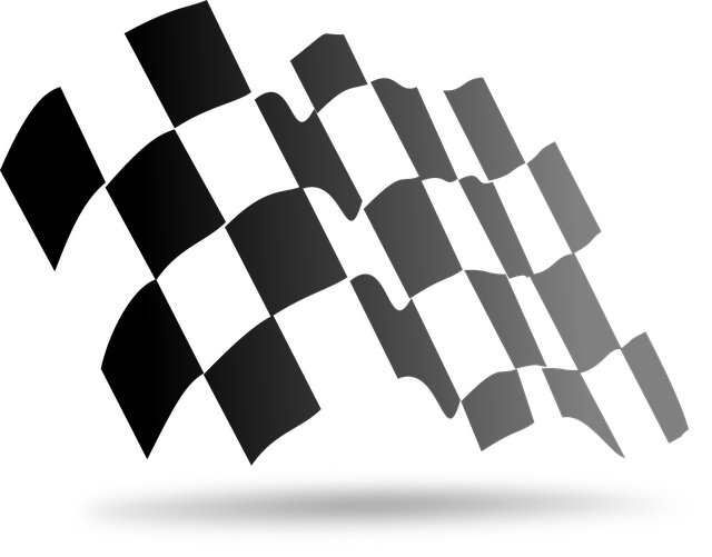 A 3D abstract geometric design with curved, checkered patterns, featuring a shadow cast on a white surface.