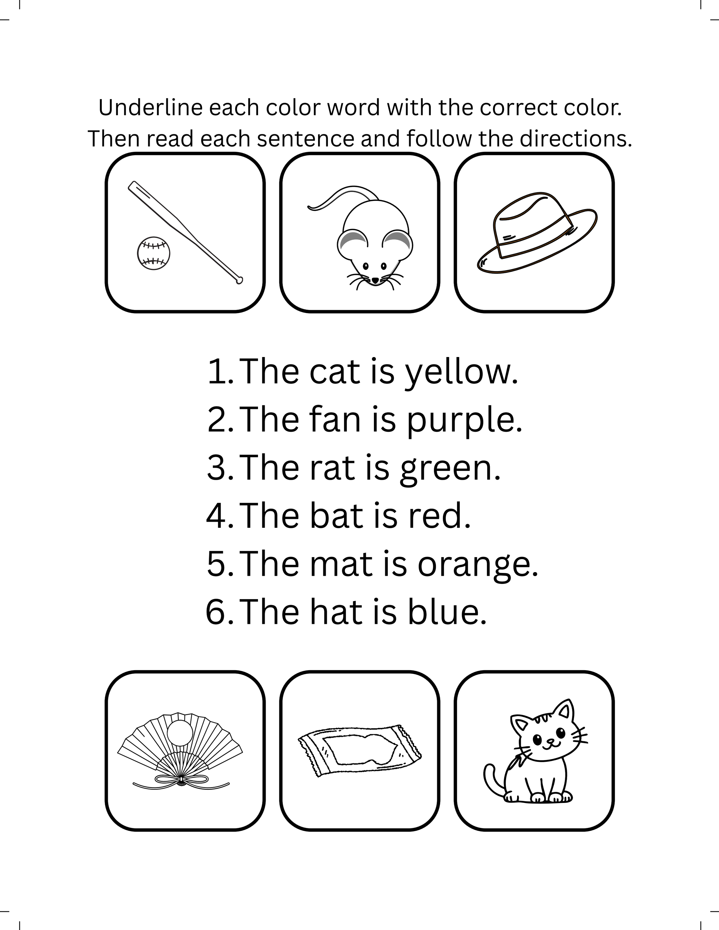 Short A Color and Read Worksheet