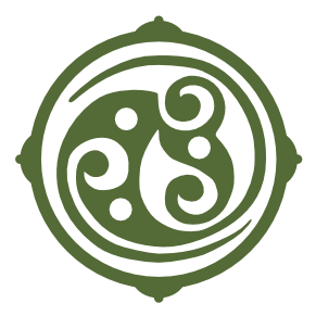 Green circular logo with stylized swirling patterns inside.