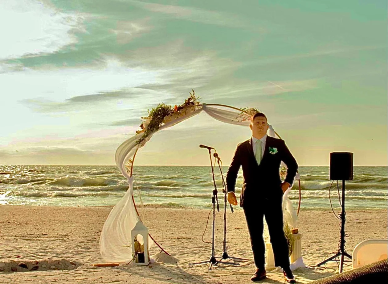 A beach wedding ceremony where I provided sound and entrance/exit music.