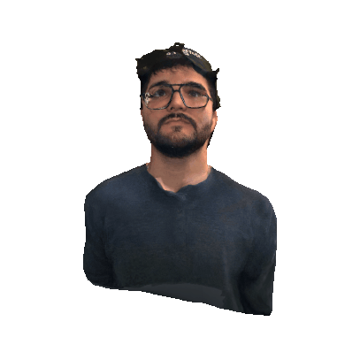 A man with glasses and dark hair, wearing a dark sweater, looking at the camera against a black background.