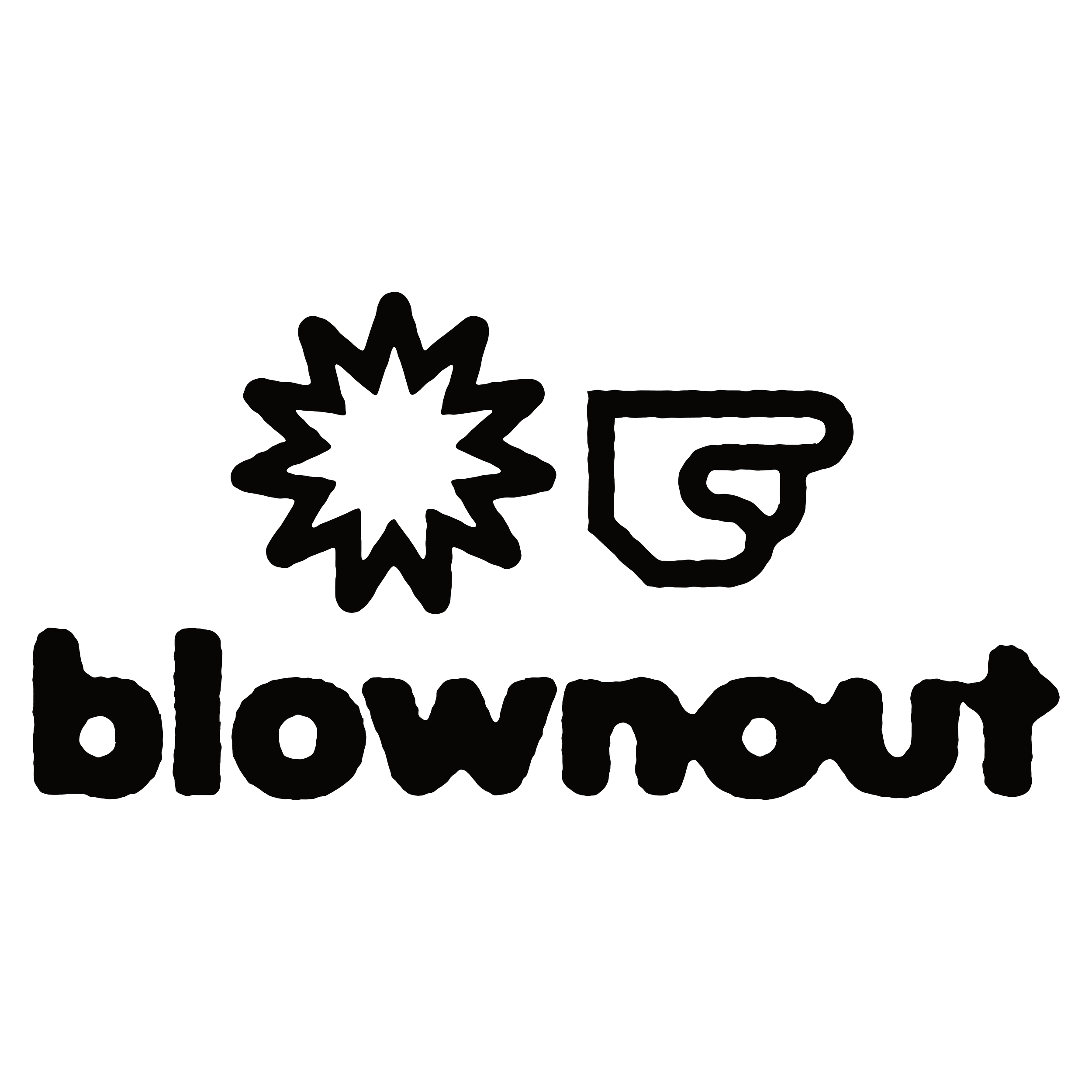 Neon-style logo with a starburst shape, a stylized megaphone, and the word 'blowout' in lowercase letters.