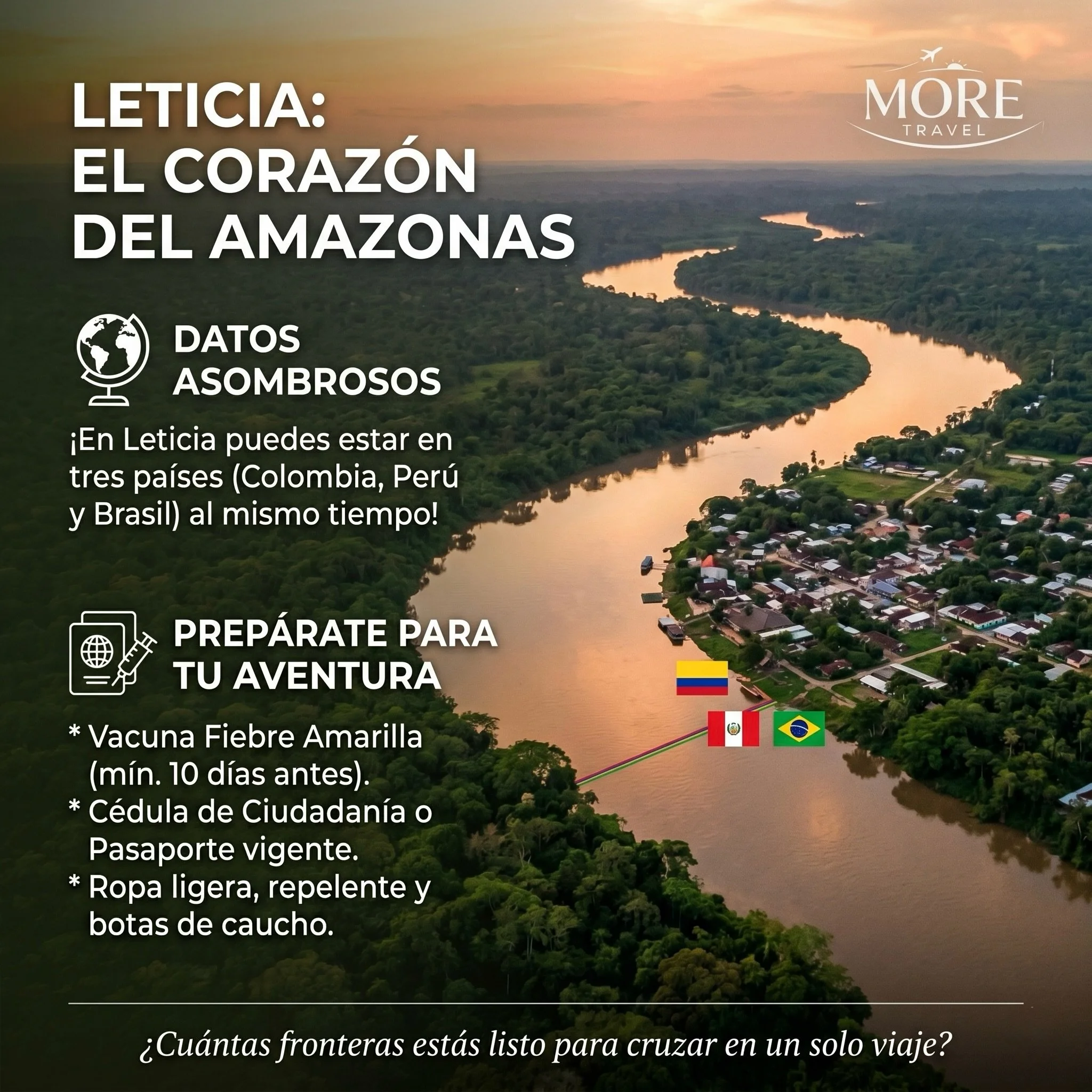 Un viaje que te permitir&aacute; recorrer 3 pa&iacute;ses ! 
|
Cu&eacute;ntanos qu&eacute; otro Tip t&uacute; aplicas para viajar al Amazonas ! 
👇🏼