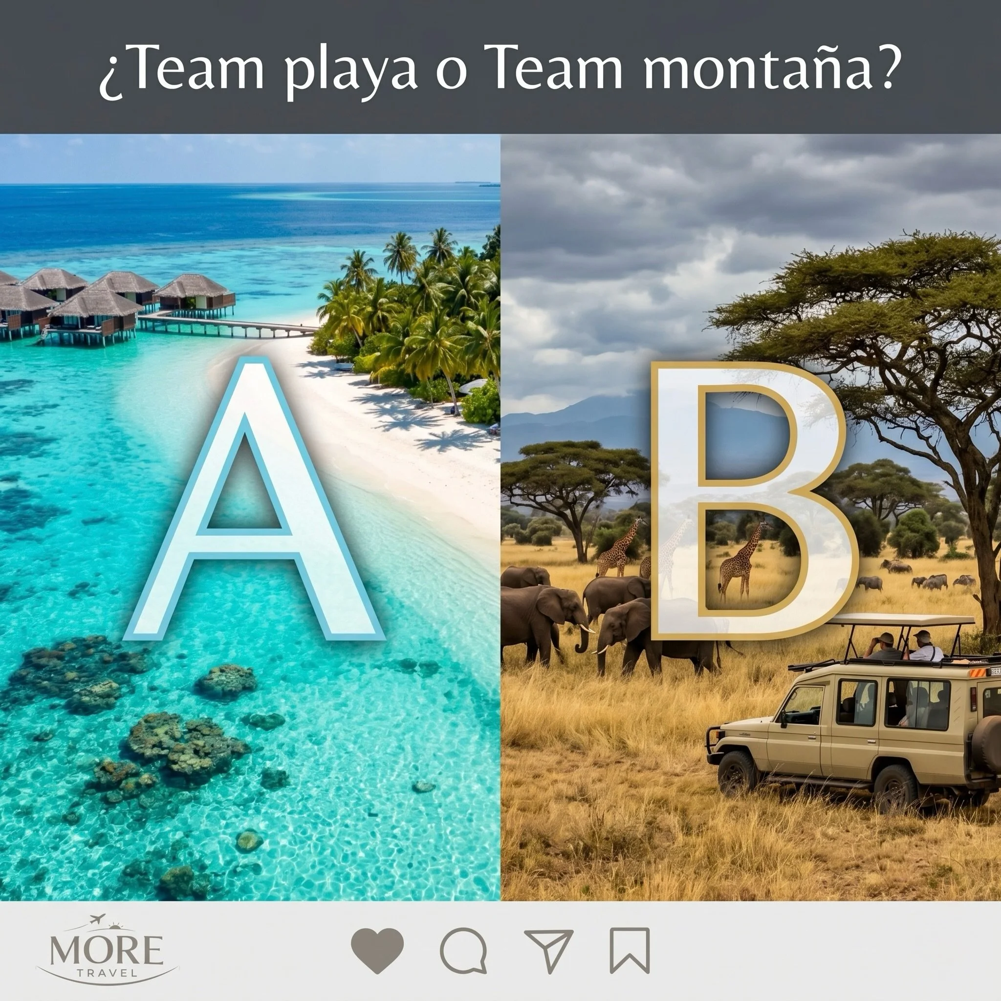 Hay quienes eligen Playa y otros disfrutan m&aacute;s de la aventura de las monta&ntilde;as y los safaris 🤩

Queremos conocerlos y saber que prefieren elegir !?
 👇🏼
