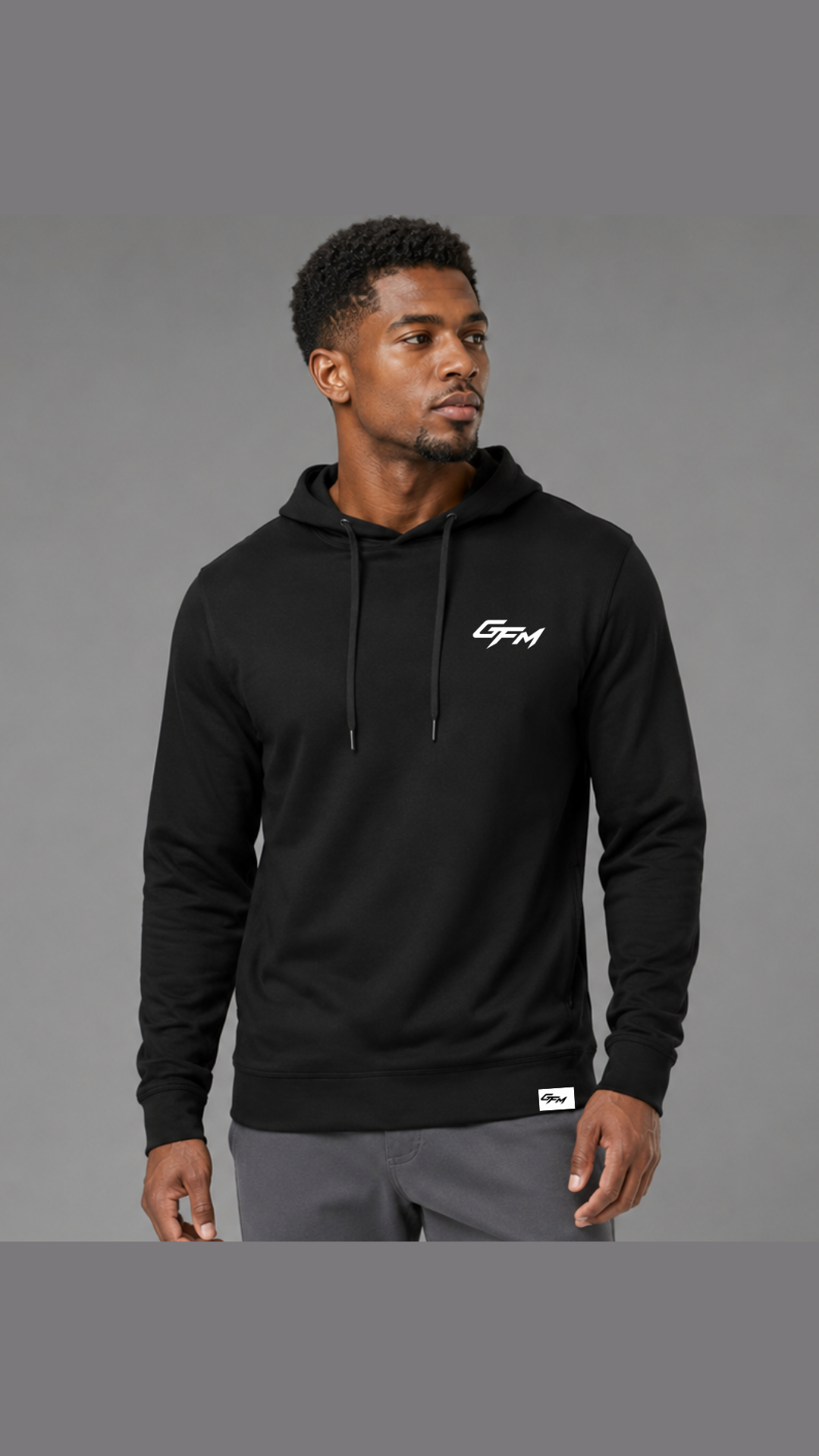 gfm black hoodie white logo.png