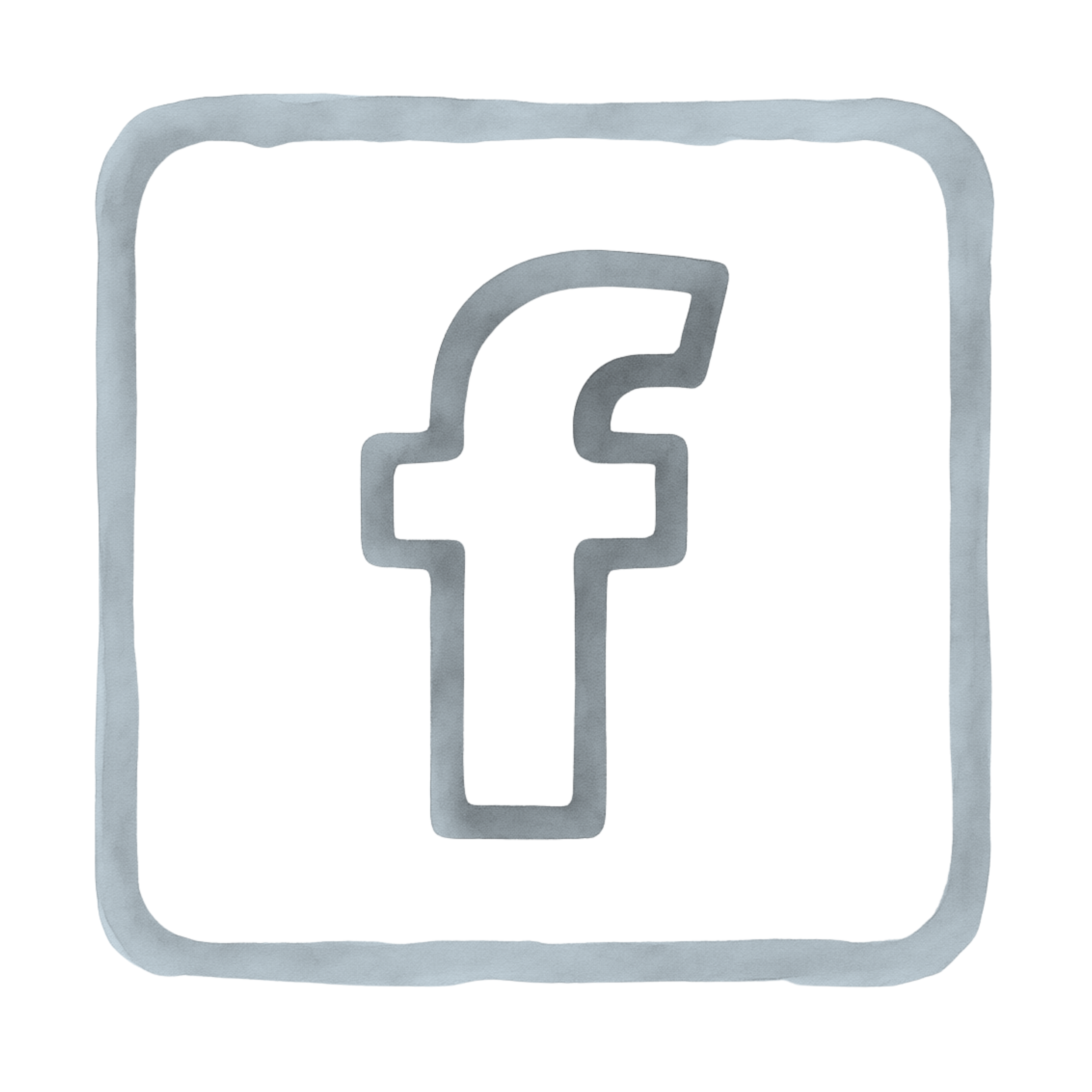 Watercolor illustration of a blue Facebook logo linking to the Linen and Dove Facebook