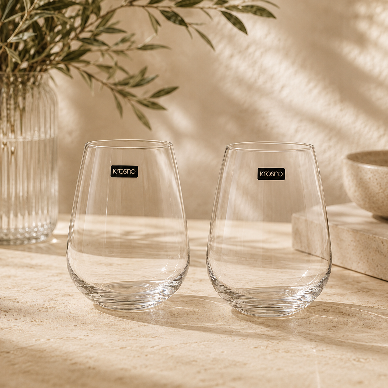 Krosno Duet Stemless Wine Glass 500ml Set of 2 Gift Boxed