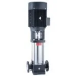 Vertical industrial pump with motor on top and valve at bottom