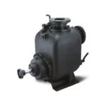Black pool pump with a spool at the front and a large round body.