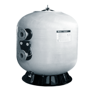 A large, white, spherical tank with multiple valve openings and a control panel, resting on a black base.