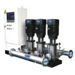 Industrial water pump system with three black motor units and control panel