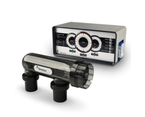 Medical device with three circular controls and a handheld component connected by a cable.