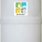 A white water heater with a colorful logo on the top