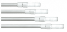 Four white syringe filters with attached tubing