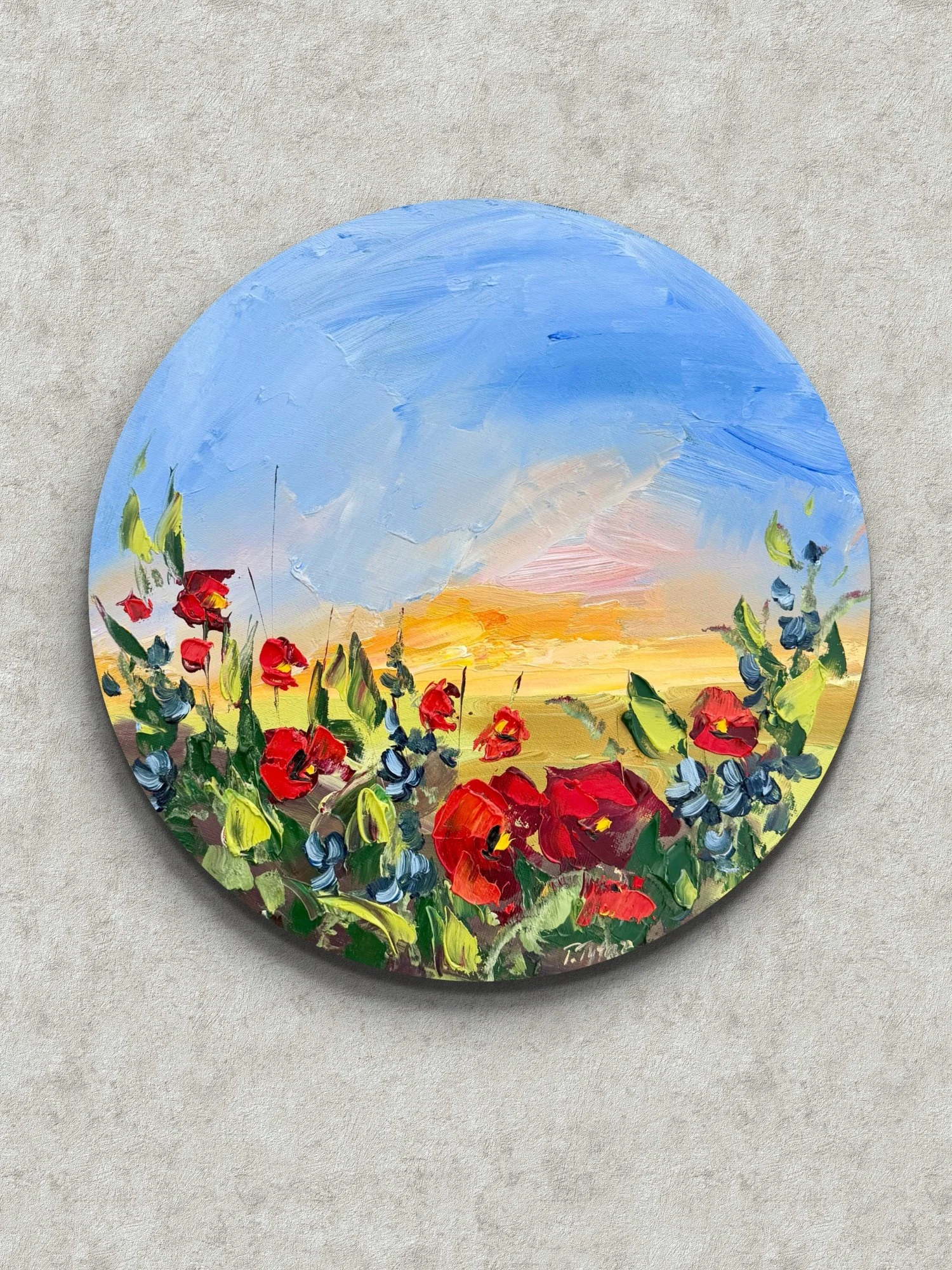 Poppies Original Round Painting