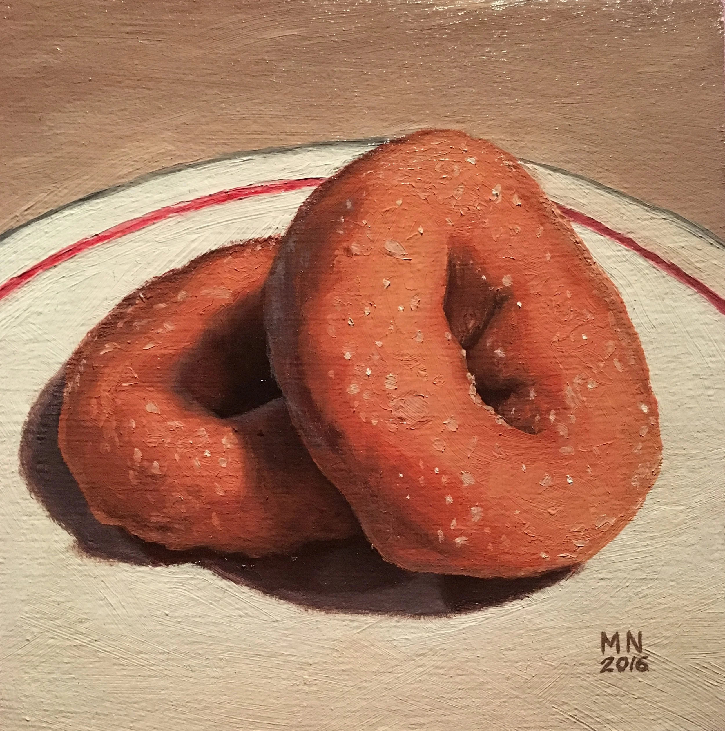 "Apple Cider Doughnuts" Oil on Board 4.5" x 4.5" - SOLD