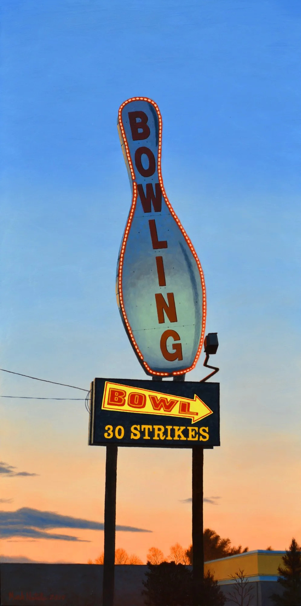 "30 Strikes - Stratford, NJ" ~ Oil on panel ~ 36" x 18"