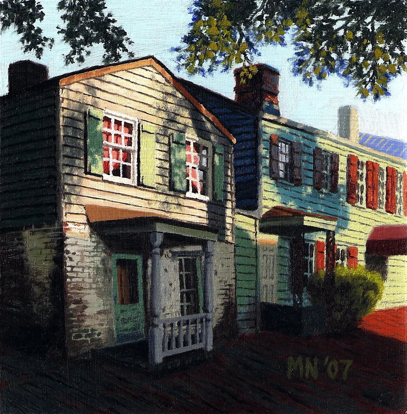 "East Broad St., Savannah, Ga." Oil on Board 4.5" x 4.5" - SOLD