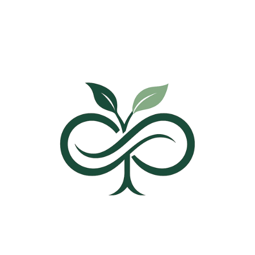 A stylized green and black logo with a plant sprouting from an infinity symbol.