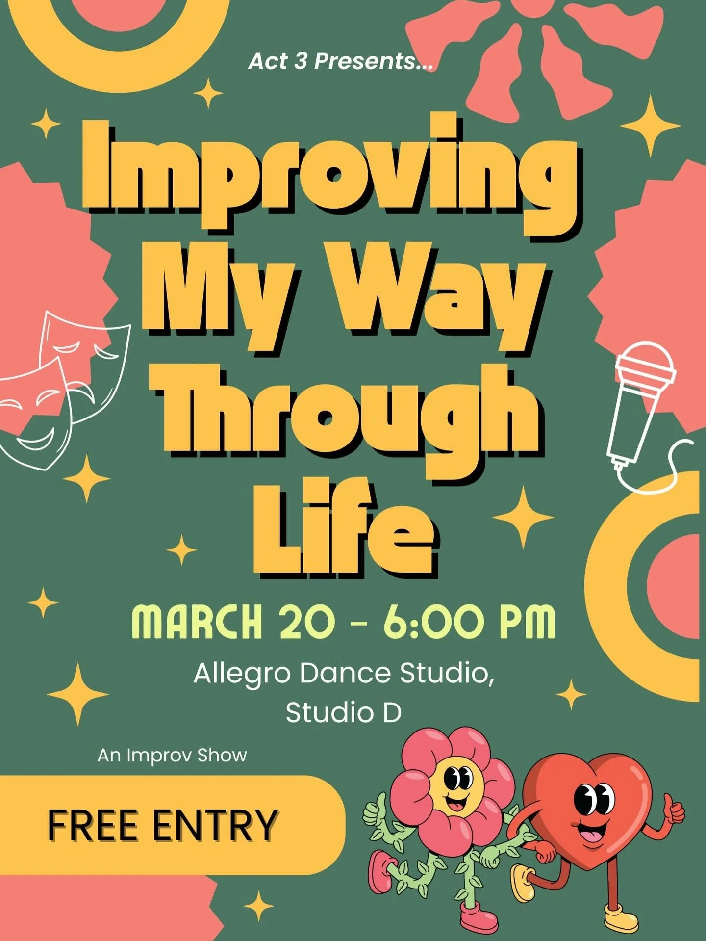 Come watch our first ever improv show!! Our Act III class has been working hard all year to bring this unique experience to the Allegro stage. 🎭

Friday, March 20 at 6:00 PM at Allegro in Studio D

#improv #allegrotheatre #actiii