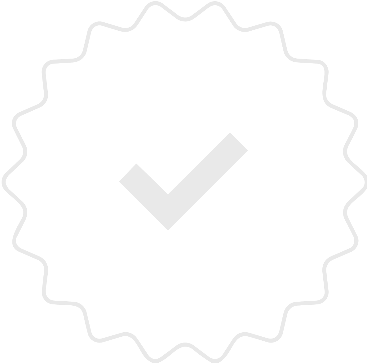 A badge with a checkmark inside a scalloped border.