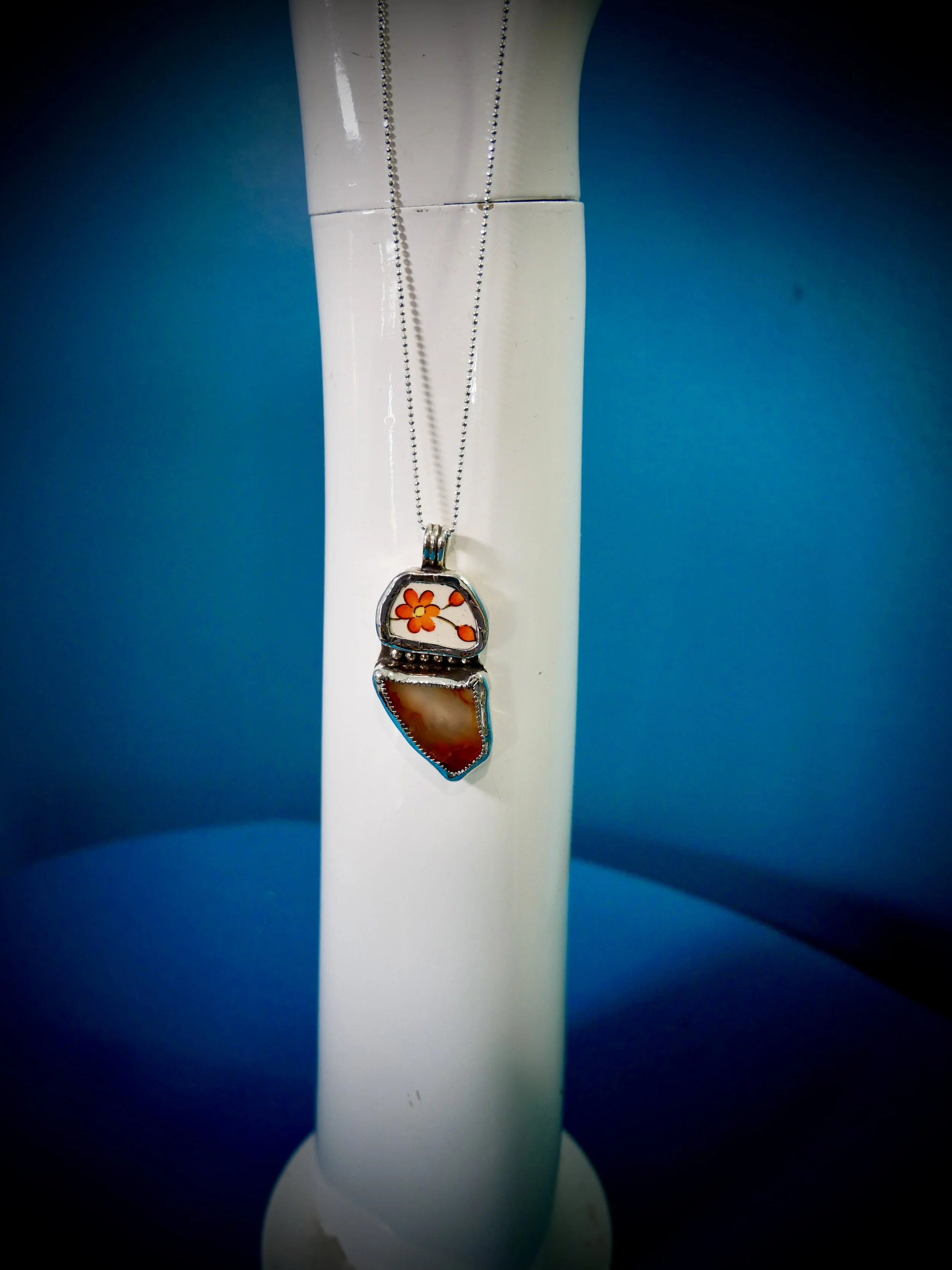 Floral Stoneware & Agate Pendant