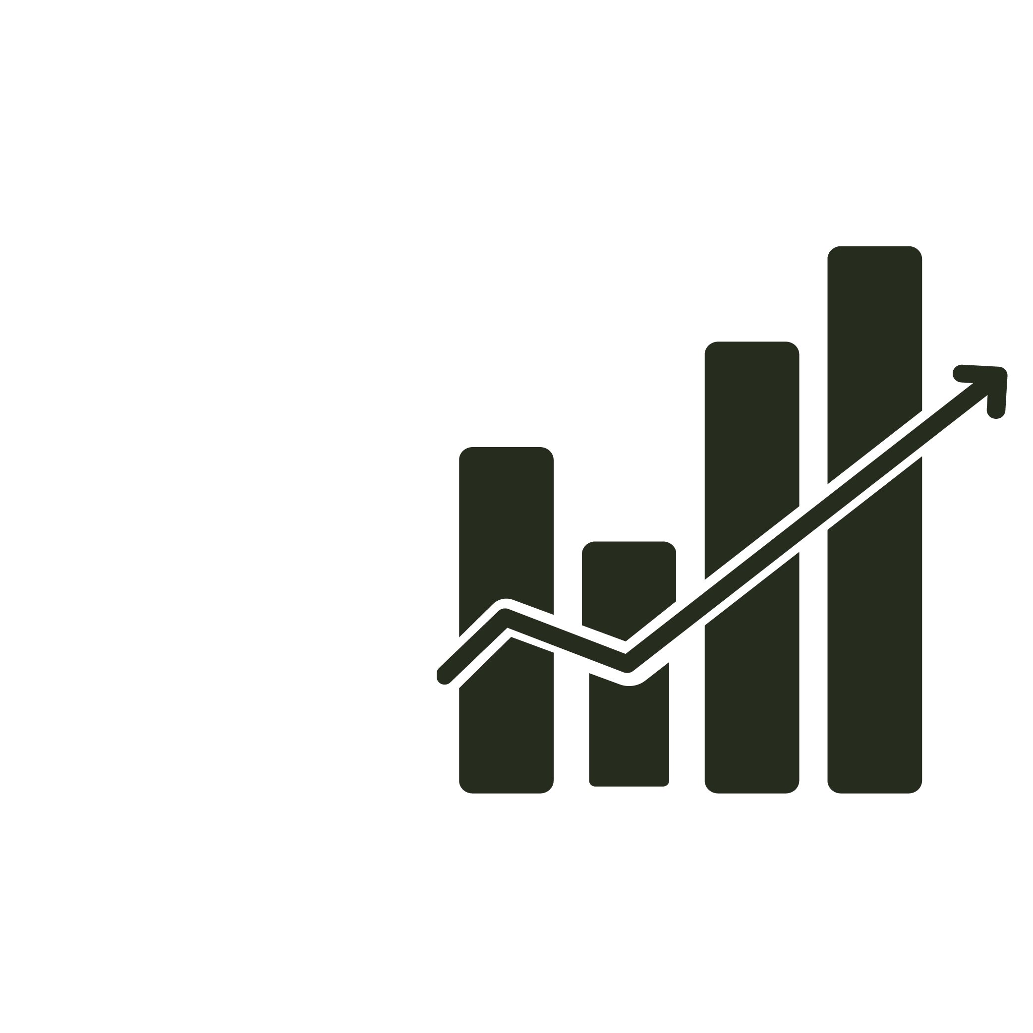 Black background with a simplified green bar chart and downward arrow.