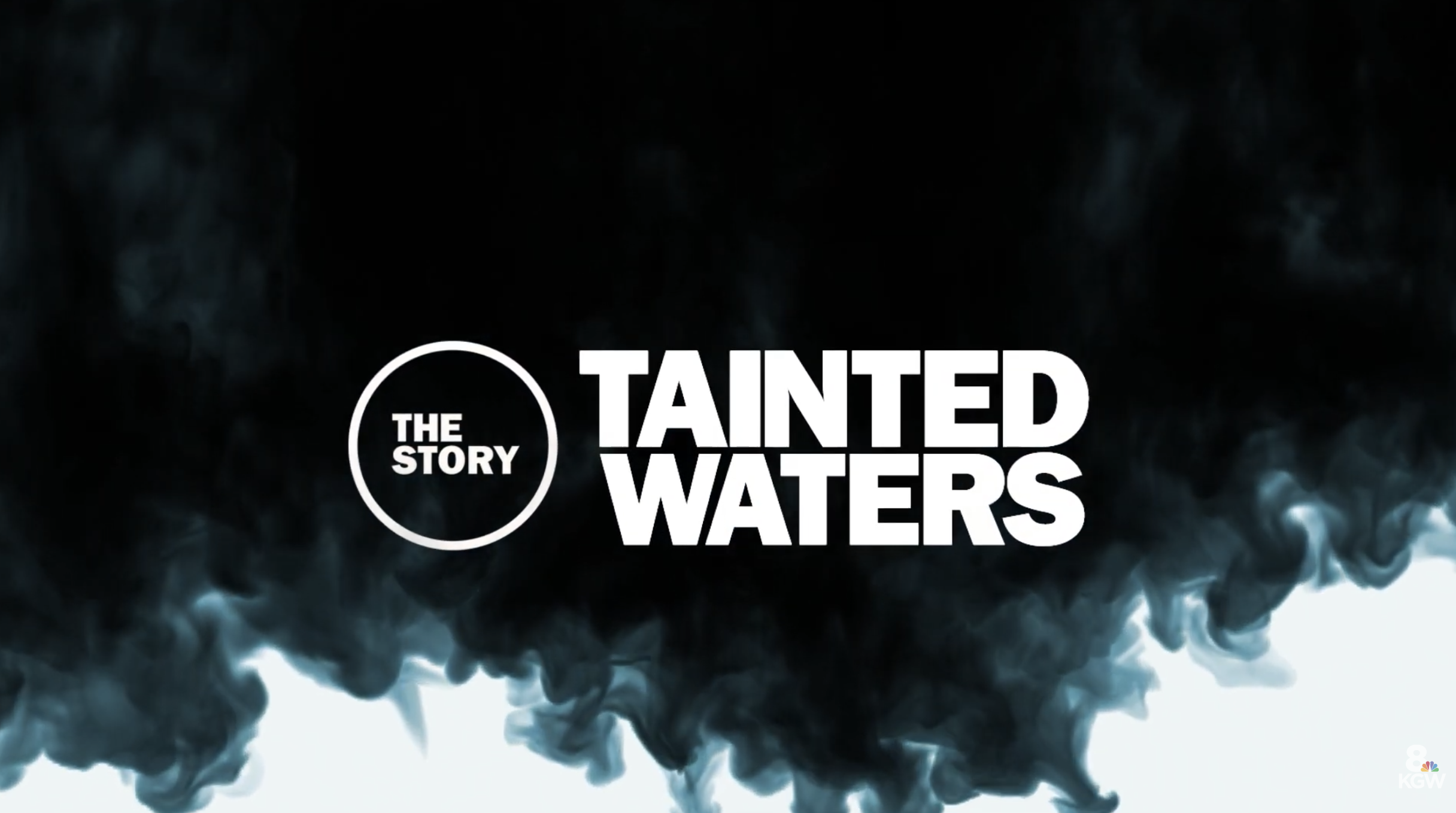 The image features dark smoke or ink swirling with light at the bottom, with white text overlay that reads 'The Story Tainted Waters'.