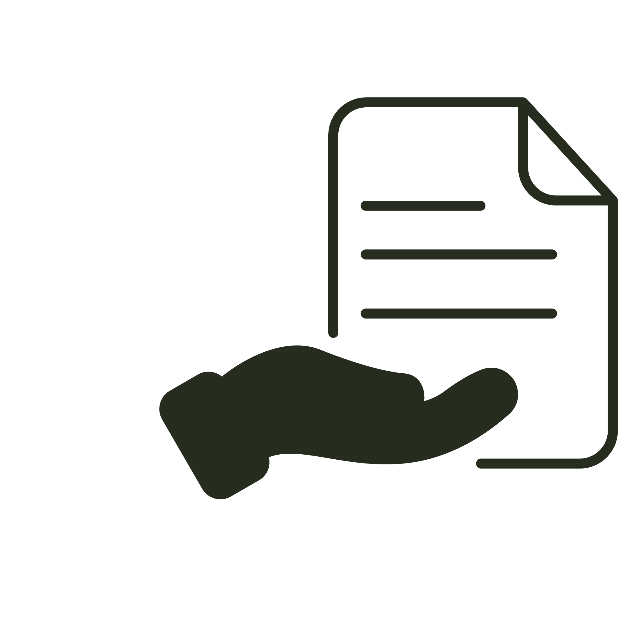 Outline of a hand holding a smartphone with a website or app displayed on the screen.