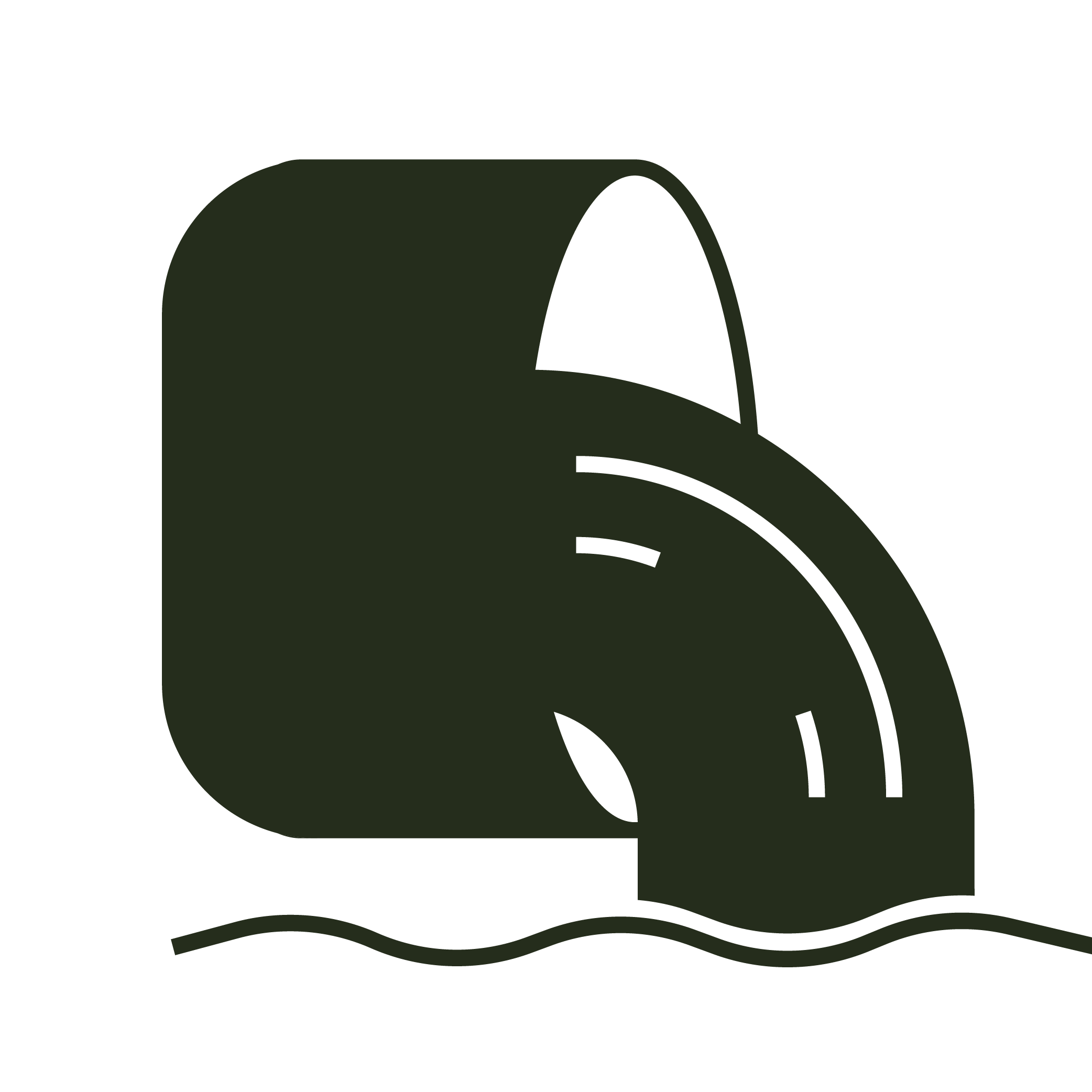 A dark green camping tent set up on grassy ground with trees and a cloudy sky in the background.